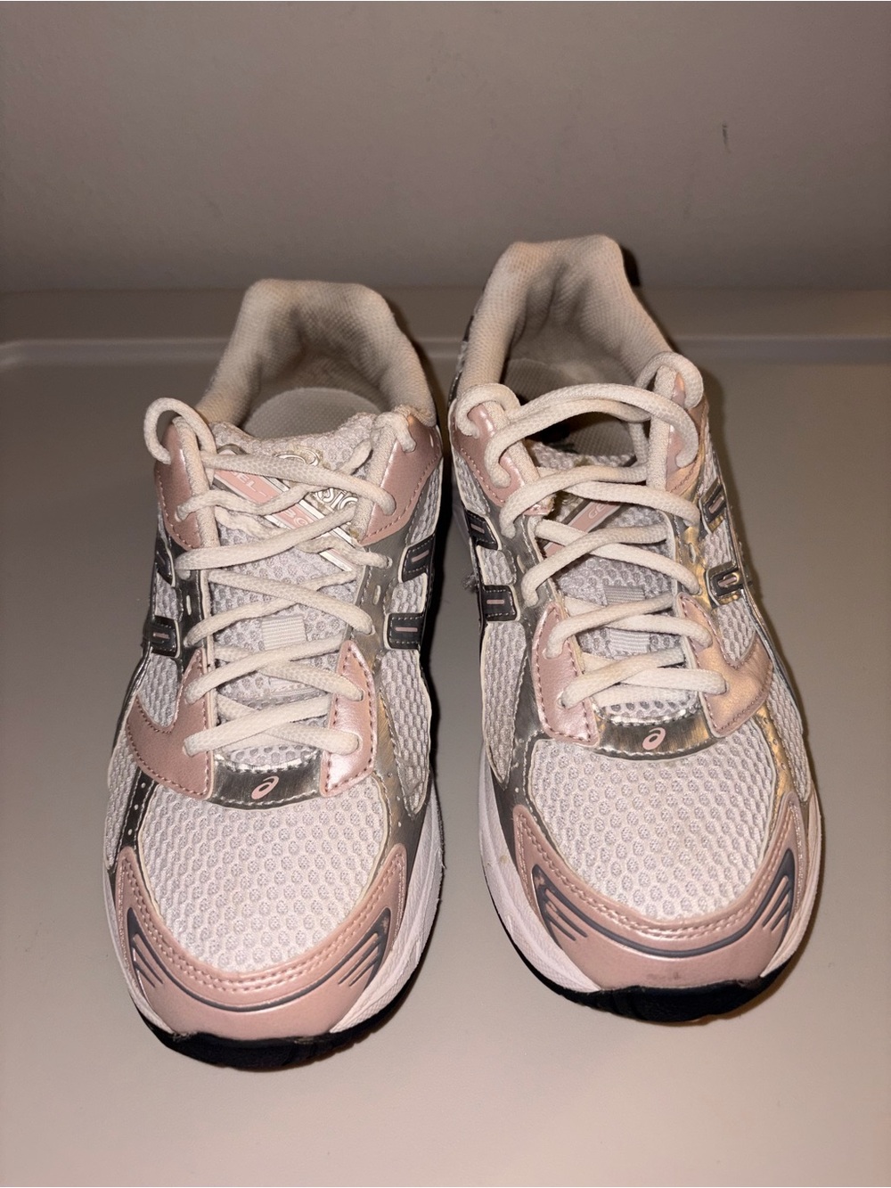ASICS Women’s White and Light Pink Mesh Athletic Sneakers